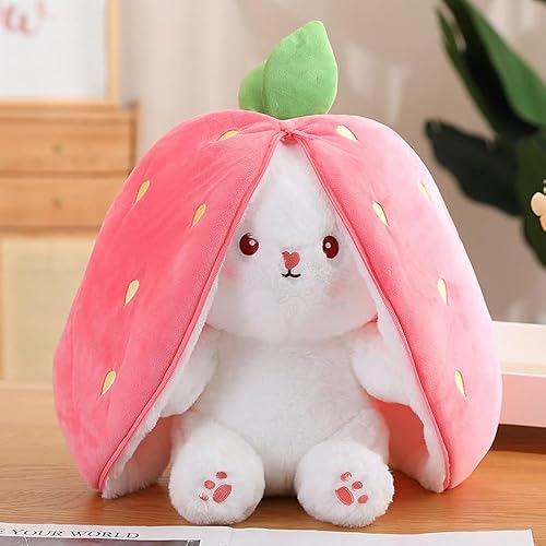Strawberry Bunny verwandelt Sich in EIN kleines Kaninchen Obst Puppe Plüsch Spielzeug Karotte Kaninchen Plüsch Puppe Mädchen Kinder Geburtstag Geschenk (Strawberry Rabbit, 75cm) - 75cm - Strawberry Rabbit