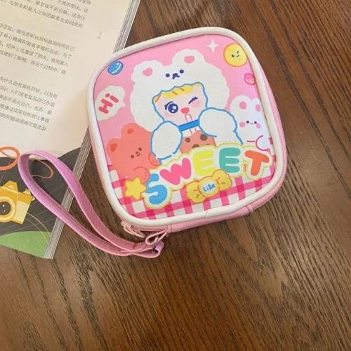 Bold Kawaii Patterned Pouch for Cords and Chargers - Pink Sweet Bear