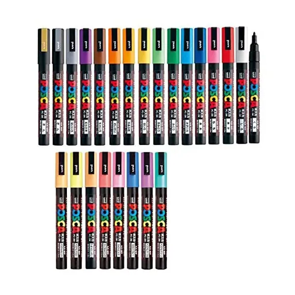 
                            Uni Posca Paint Marker FULL RANGE Bundle Set , Mitsubishi Poster Colour ALL COLOR Marking Pen Fine Point ( PC-3M ) 24 Colours ( 17 Standard & 7 Natural ) Japan Import
                        