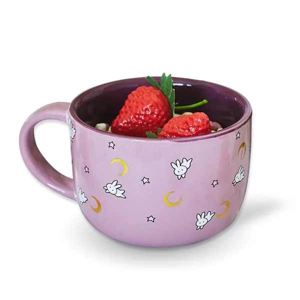 Sailor Moon Ramen Soup Bowl Mug featuring bunnies (Usagi) and gold moons Latte Mug 12oz