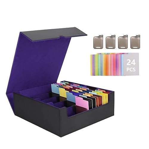 Venssu Card Storage Box For Trading Cards With Dedicated Card Supporters,3000+ Mtg Deck Box With 24 Colorful Divider Tabs,Trading Card Storage Fits For Magic Game Cards (Black and Purple) - Black and Purple