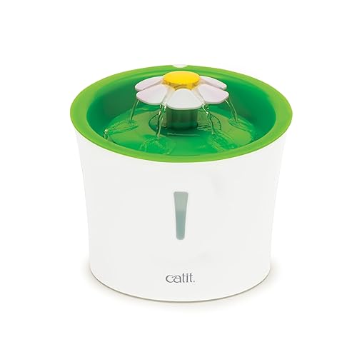 Catit Flower Fountain with Triple Action Filter, Cat Drinking Water Fountain, 3 L, Green - Green - Flower Fountain
