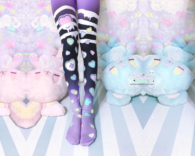 Broken hearts - Leggings/Tights - Menhera, kawaii goth, cute heart candy, pastel goth, yume kawaii, harajuku- Lg8/Tg8