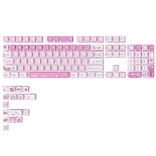 YUNZII Sakura Kitty Dye Sub Keycaps, 120 Pudding Keycaps Sublimation PBT Custom Keycaps with Key Puller for Cherry Gateron MX Switches Mechanical Gaming Keyboard (KSA Profile, Sakura Kitty) - KSA Profile - Sakura Kitty