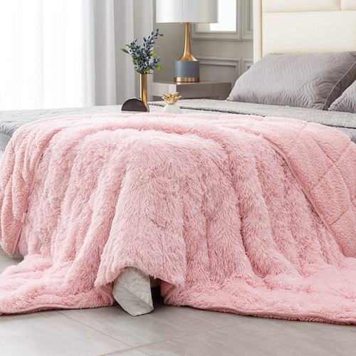 Topblan Faux Fur Weighted Blanket 15lbs, Shaggy Fuzzy Throw Blanket with Premium Sherpa Fleece, Warm and Cozy Bed Blanket to Help with Better Sleep, 48x72 inches Baby Pink