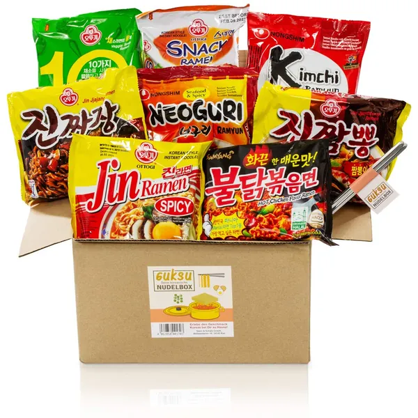 Guksu-Box mit 8 koreanischen Ramen - Ausgewählter Mix aus vielseitigen Geschmacksrichtungen - Korea Instant-Nudeln Geschenkbox