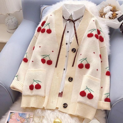 Cherry Cardigan - White Cherries