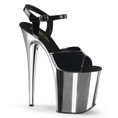 Pleaser FLAMINGO 809 | Black-Silver / Patent+Chrome / 5UK