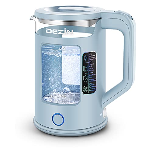 Dezin Electric Kettle with Keep Warm Function, BPA Free Window-Glass Double Wall Design Electric Tea Kettle, 1.5L Bicolor LEDHot Water Kettle with Auto Shut-Off and Boil Dry Protection for Coffee, Tea - Blue