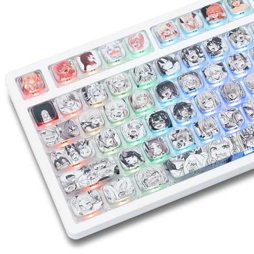 GMKWTL XVX Low Profile Anime Keycaps, Transparent Keycaps,Translucent Shine Though Key caps, Side Print keyboard Caps with Dye Sublimation Suitable for Gateron Cherry MX Switches Mechanical Keyboard - Pudding Anime1