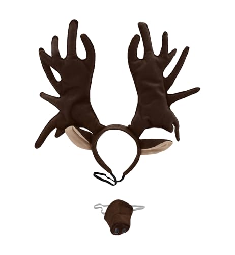 Plush Large Moose Deer Antlers Animal Headband Halloween Costume Accessory Brown, Brown, One Size