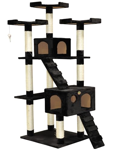 Go Pet Club 72" Tall Extra Large Cat Tree Kitty Tower Condo Cat House for Large Indoor Cats Play Scratch Hide Climb Activity Furniture with Toy, Black - Black