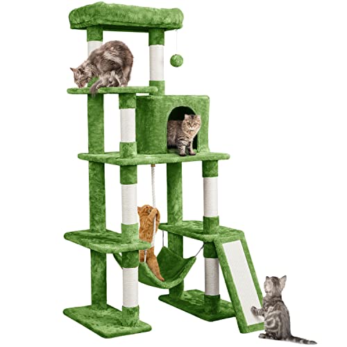 Yaheetech Cat Tree Cat Tower, 63in Multi-Level Cat Tree for Indoor Cats, Tall Cat Tree w/Sisal-Covered Scratching Posts & Condo, Cat Furniture Activity Center for Cats Kitten, Green - Green