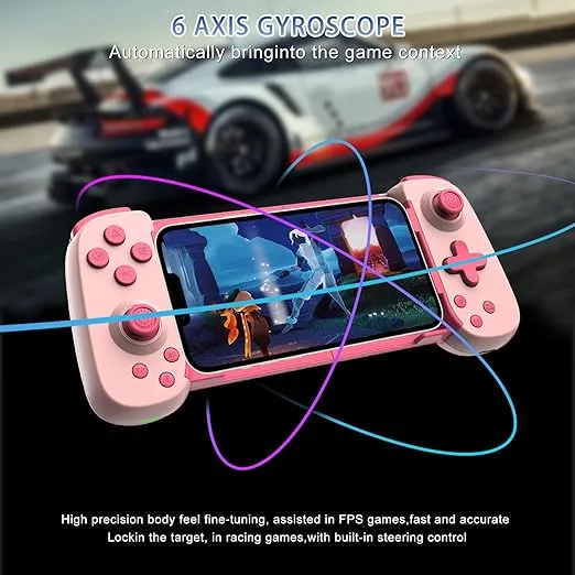 Phone Game Controller for iPhone/Android/PC/Switch, Play COD, Genshin, Diablo, Support Streaming on PS5/PS4/Xbox/PC Console, Cloud Gaming Wireless Gamepad Joystick, Turbo/6-Axis Gyro/Dual Motor, Pink - Standard Version - Pink