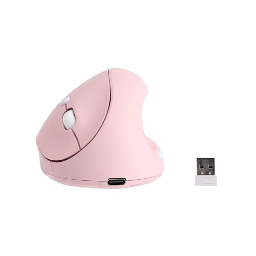 Generic 2.4G Vertical Wireless Mouse with USB Receiver, Ergonomic Vertical Design, Rechargeable Silent Portable Vertical Mice for laptop, Pc, Computer, Desktop, Notebook etc(Pink)