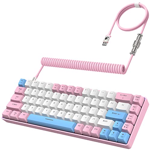 ZIYOU LANG RK-T8 Wired 65% Mechanical Gaming Keyboard with RGB LED Backlit Anti-ghosting TKL Mini 68 Key Custom Coiled C to A Cable Tactile Blue Switch for PS4 PS5 Xbox PC Mac Gamer(Pink/White/Blue) - Keyboard - Pink White Blue
