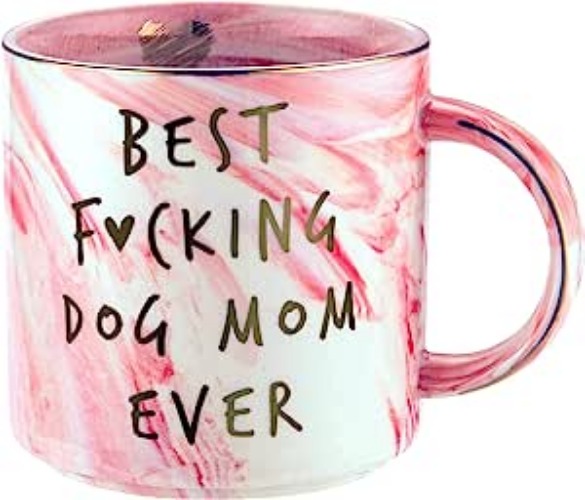 Dog Mom Gifts - Best Dog Mom Ever - Funny Birthday Gift For Dog Lovers Women - Gag Gifts for New Puppy Fur Baby Owners - Fur Mama Presents, Pitpull Pug - Cute Pink Marble Mug, 11.5oz Coffee Cup