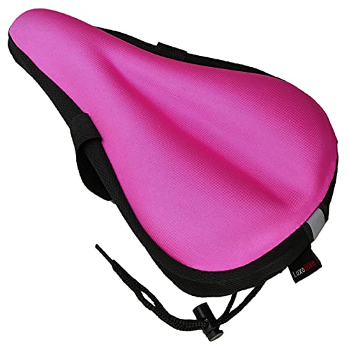 LuxoBike Exercise Bike Seat Cushion Cover – Padded Gel Bike Seat Covers Bicycle Saddle Pad for Women and Men – Comfort Extra Soft – Great for Indoor Cycling Class and Stationary Bikes Spin Bike - Hot Pink