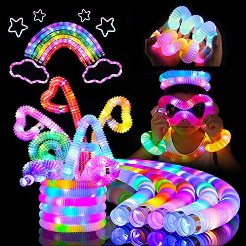 Knicklicht Pop Tubes,12PCS Leuchtstäbe,LED Leuchtspielzeug,LED Stretchrohr,Party Supplies Leuchtstäbe,Partyzubehör im Dunkeln Röhrchen,Geburtstagsparty Dekoration Set, Leuchtende Armbänder Party Deko - Macaron