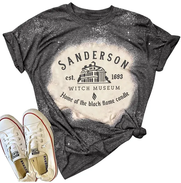 Bleached Halloween Shirts Women Sanderson Witch Museum Tshirt Funny Letter Print Fall Casual Graphic Tee Tops