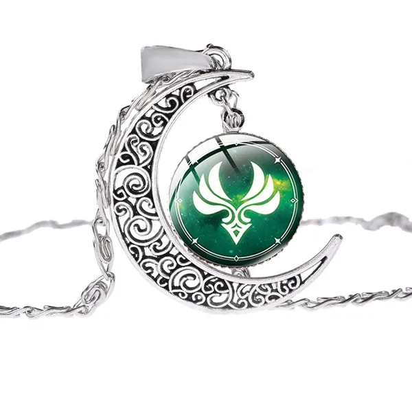 Aquasuki Moon Pendant Genshin Impact Glass Dome Crescent Pendant for Boys Men Girls Women