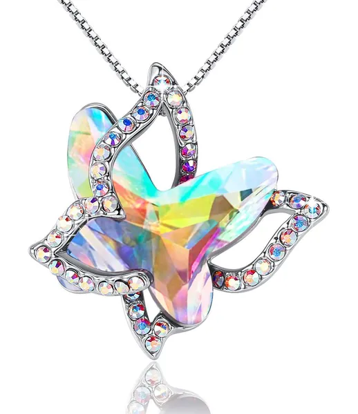 GEMMANCE Butterfly Birthstone Crystal Necklace - Silver Tone with 18”+2” Chain - Necklace Mother’s Day Anniversary Birthday Christmas - Gifts for Women Girls Daughter
