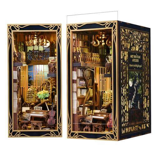 MiniCity DIY Book Nook Kit, Miniature Dollhouse Booknook Kit, 3D Wooden Puzzle Bookend Bookshelf Insert Decor with LED Light for Teens and Adults (Pianist with Nightingale) - Pianist With Nightingale