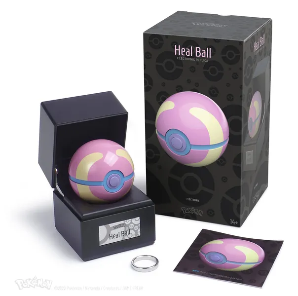 The Wand Company Heal Ball Authentic Replica - Realistic, Electronic, Die-Cast Poke Ball with Ball and Display Case Light Features Officially Licensed by Pokemon