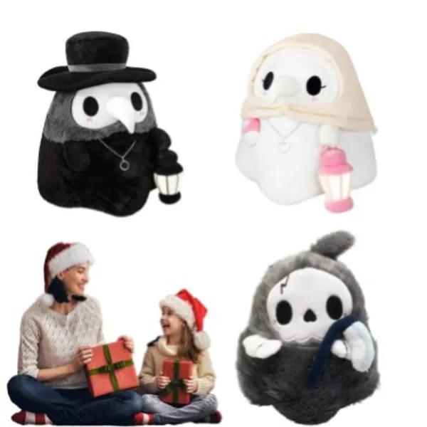 3 Pack Plague Doctor Doll Plush Toy, Glowing Soft Beak Stuffed Crow Toy with Luminous Lantern, Cartoon Kids Toy Valentine's Day Gifts, 20X24cm/7.87x9.45in, Plague Doctor and Nurse, Grim Reaper
