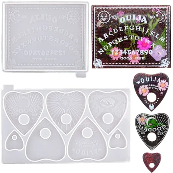 ResinWorld Ouija Board and Planchette Resin Molds, 2PCS Gothic Epoxy Resin Silicone Molds for Ouija Board Game, Pendant, Resin Crafts