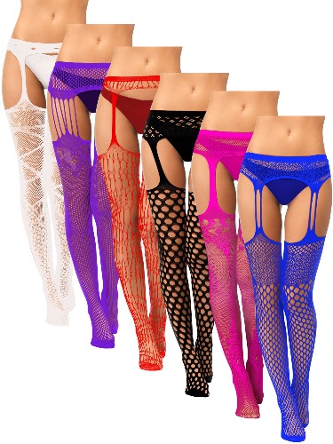 6 Pairs Women Fishnet Thigh High Stockings Tights Suspender Pantyhose Stockings