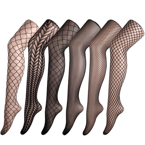 FEPITO 6 Pairs Fishnets Stockings High Tights Mesh Stockings Pantyhose for Women, Black