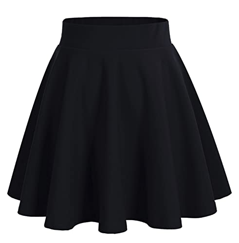 DRESSTELLS Skirt for Women Mini Skirts Versatile A-line Basic Stretchy Flared Skater Skirt - Black - M