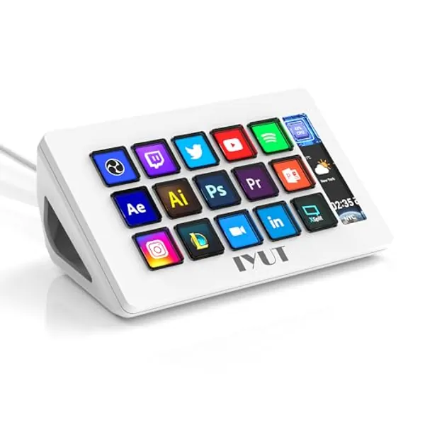 IYUT D15 Stream Controller, Production Console for Livestream Audio Video Design, 15 Custom Macro LCD Keys, 1 Side Info Screen Display, Trigger Actions in OBS Studio Streamlabs Twitch YouTube