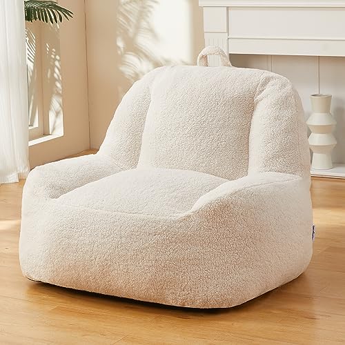 Homguava Bean Bag Chair Sherpa Bean Bag Lazy Sofa Beanbag Chairs for Adults, Teens with High Density Foam Filling Modern Accent Chairs Comfy Chairs for Living Room, Bedrooms - White