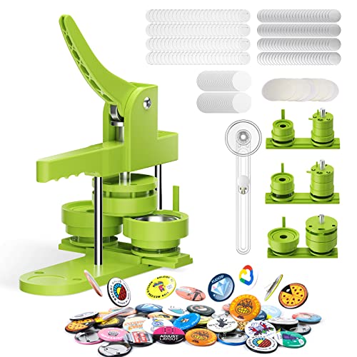 Button Maker Machine, 58+32+25mm Badge Maker DIY Button Making Machine with 400pcs Button Parts&Image&Cutter Gaskets for Custom Pin Badges - Green