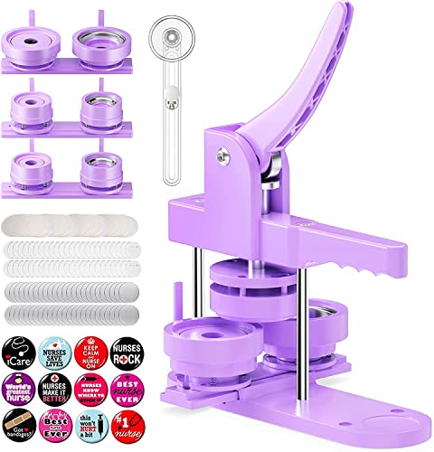 Nanpaders 25+32+58mm Button Maker Machine, Badge Maker DIY Button Making Machine with 300pcs Button Parts&Image&Cutter Gaskets for Custom Pin Badges, Purple