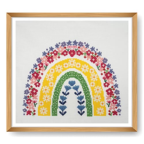 Rainbow Flower Cross Stitch, 32 x 32 cm