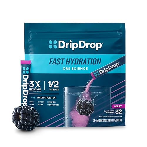 DripDrop Hydration - Berry - Electrolyte Drink Mix Single Serve Hydration Powder Packets | Non-GMO, Gluten Free, Vegan | 32 Sticks - Berry