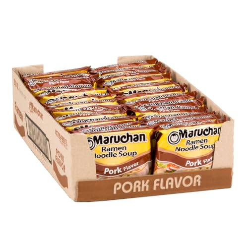 Maruchan Ramen Pork, Instant Ramen Noodles, Ready to Eat Meals, 24 Count - Pork - 3 Ounce (Pack of 24)