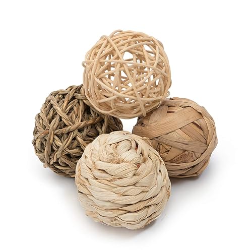 Niteangel Natural Chew Activity Toys Fun Safe Hay Grass Pet Balls for Chinchilla Guinea Pig Rats Rabbits Hamster Gerbil Degu Bunny and Other Small Animals - 4 Balls