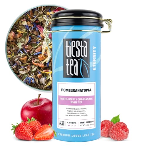 Tiesta Tea - Pomegranatopia, Mixed-Berry Pomegranate White Tea, Loose Leaf, Up to 50 Cups, Make Hot or Iced, Low Caffeine, 3.5 Ounce Refillable Tin - Pomegranatopia - Tin - 50 Cups
