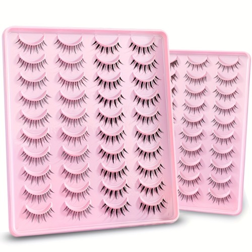 Manga Lashes,  40 Pairs False Eyelashes, Cosplay 3D Faux Mink Lashes,  Natural Short Full Strip Lashes , Transparent Stem Soft Natural Eyelashes Exten