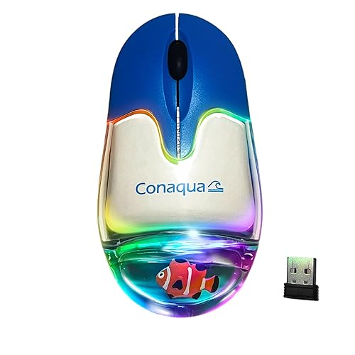 Conaqua Liquid Aqua Computer Mouse, Rechargeable, Wireless 2.4GHz with USB Mini Reciever, 1200 DPI Optical Tracking, Ambidextrous, Retro 2000s Style, Large, CNQ-M0001