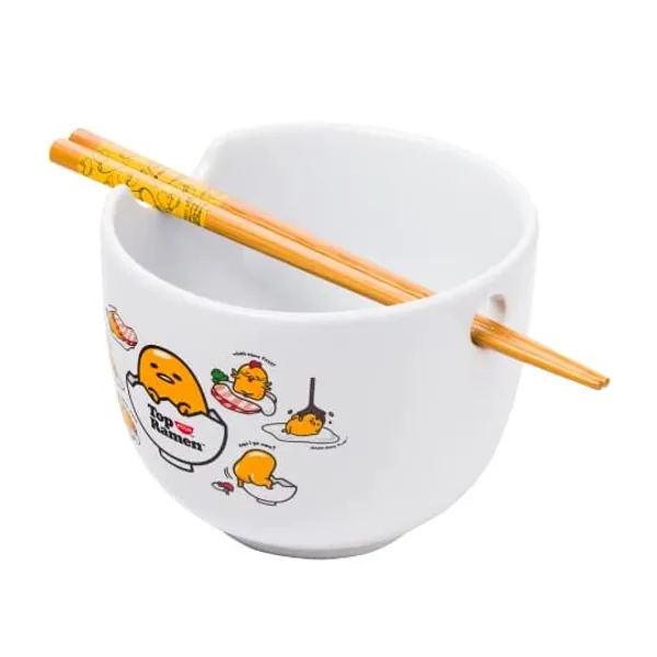 
                            Silver Buffalo Gudetama Top Ramen Poses Boxed Ceramic Nissin Top Ramen Noodle Bowl with Chopsticks, white, 20oz
                        