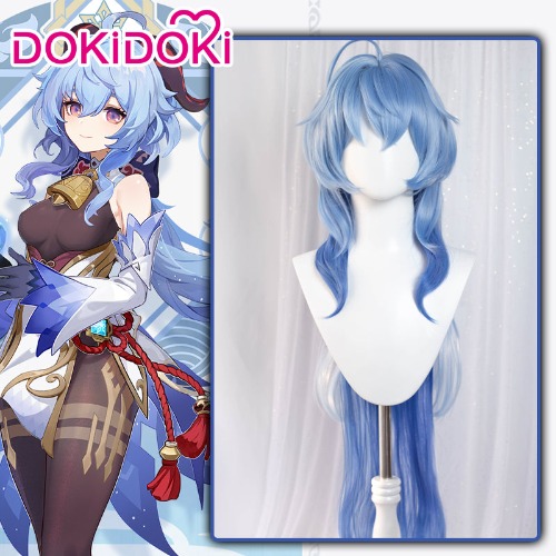【Ready For Ship】DokiDoki Game Genshin Impact Cosplay Ganyu Gan Yu  Wig / Horn Women Long Blue Wig | Wig