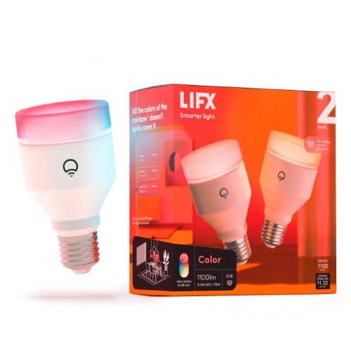LIFX Color, A19 1100 lumens, Wi-Fi Smart LED Light Bulb, Billions of Colors and Whites, No bridge required, Works with Alexa, Hey Google, HomeKit and Siri multicolor (2 Pack) - 2 Count (Pack of 1)