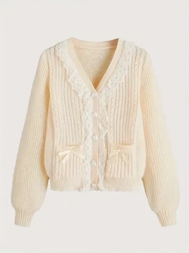 Button-Up Knit Sweater with Lace Trim! ♡