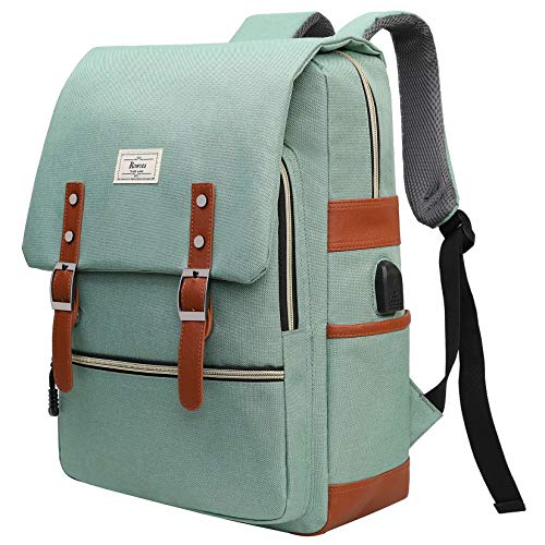 Ronyes Vintage Laptop Backpack College Bag School Bookbag for Women Men Unisex 15.6inch Small Computer Stylish Casual Rucksack Daypacks with USB Charging Port (LightGreen) - Lightgreen
