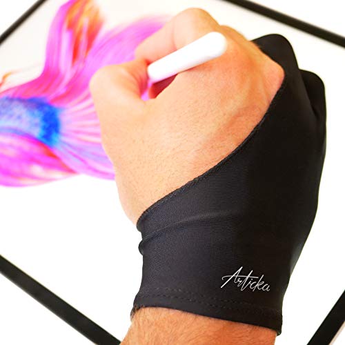 Articka Drawing Glove for Digital Drawing Tablet, iPad (Smudge Guard, Two-Finger, Reduces Friction, Elastic Lycra, Good for Right and Left Hand)(Medium, Black) - Medium (Pack of 1) - Black